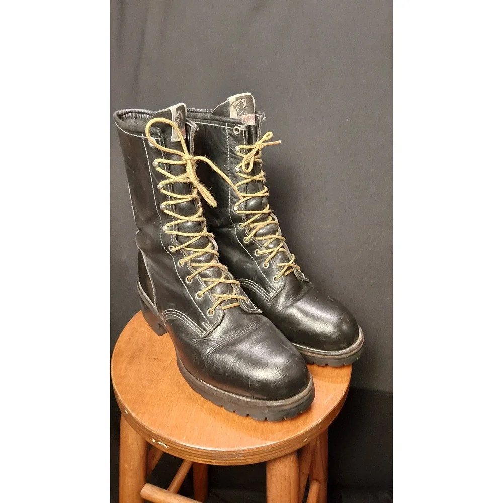 Vintage Wolverine 10in Logger Boots Mens 10.5 E Wide Black Leather Korea 80s 90s